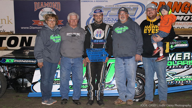 J.D. Auringer won the Olsen Family USRA Modified feature at the Hamilton County Speedway driven by Spangler Automotive on Friday, April 26.