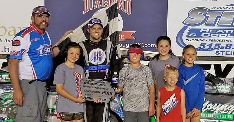J.D. Auringer won the Olsen Family USRA Modified feature during the Schools Out Super Summer Spectacular presented by Casey's General Store at the Hamilton County Speedway driven by Spangler Automotive in Webster City, Iowa, on Saturday, June 2, 2018.